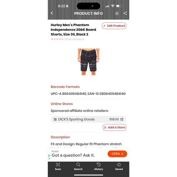 Hurley NWT Phantom Independence 20in Board Shorts Size 30 Black - Picture 3 of 3